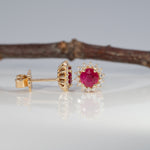 14K yellow gold burma ruby earrings