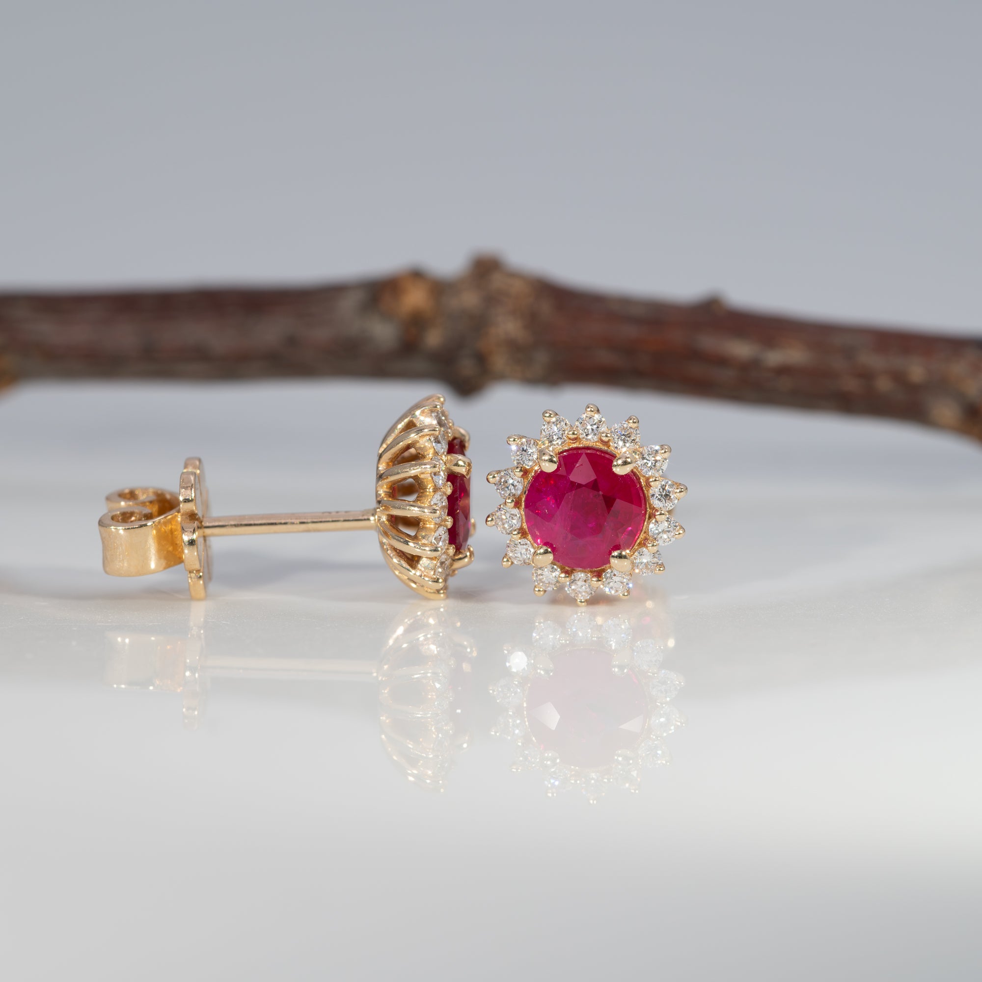 14K yellow gold burma ruby earrings