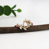 floral vine 14k gold diamond and pink sapphire semi mount ring