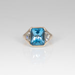 14K yellow gold London blue topaz ring with lab diamond accents
