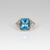 14K yellow gold London blue topaz ring with lab diamond accents