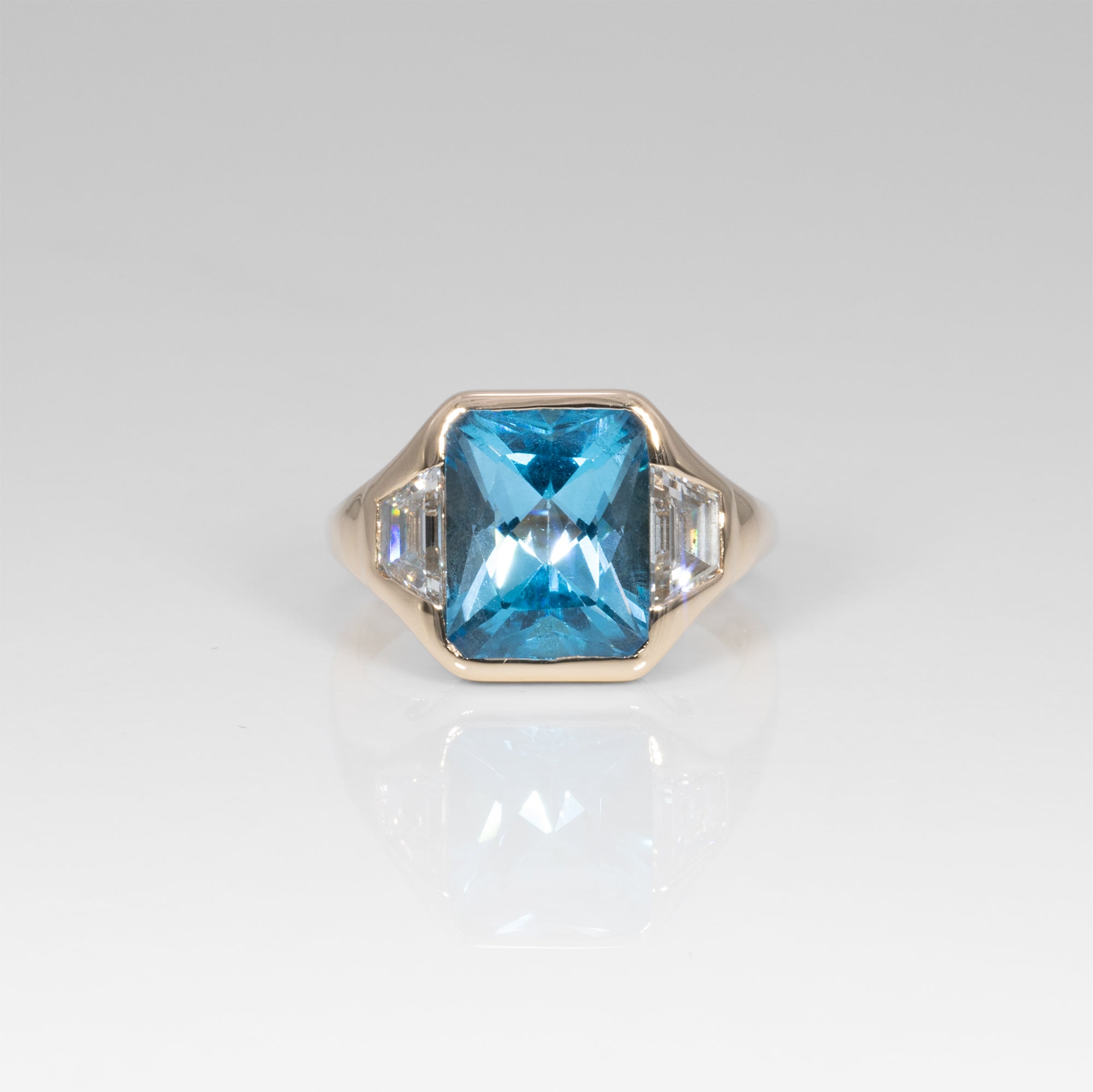 14K yellow gold London blue topaz ring with lab diamond accents
