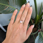 14K yellow gold rainbow moonstone cabochon ring with diamonds