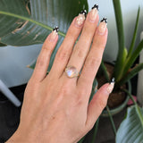 14K yellow gold rainbow moonstone cabochon ring with diamonds