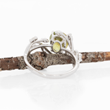 Ariax Solid 14k Gold Leafy Vine Design Sphene Ring with Natural Diamonds, Oval 8x6mm
