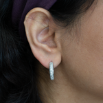Diamond Huggie Hoop Earrings in 14K White Gold | Diamond Accents | Round Cut | April Birthstone