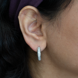 Diamond Huggie Hoop Earrings in 14K White Gold | Diamond Accents | Round Cut | April Birthstone