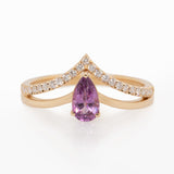 Silvia Solid 14k Gold Pink Sapphire Ring with Natural Diamonds Accents, 7x4mm