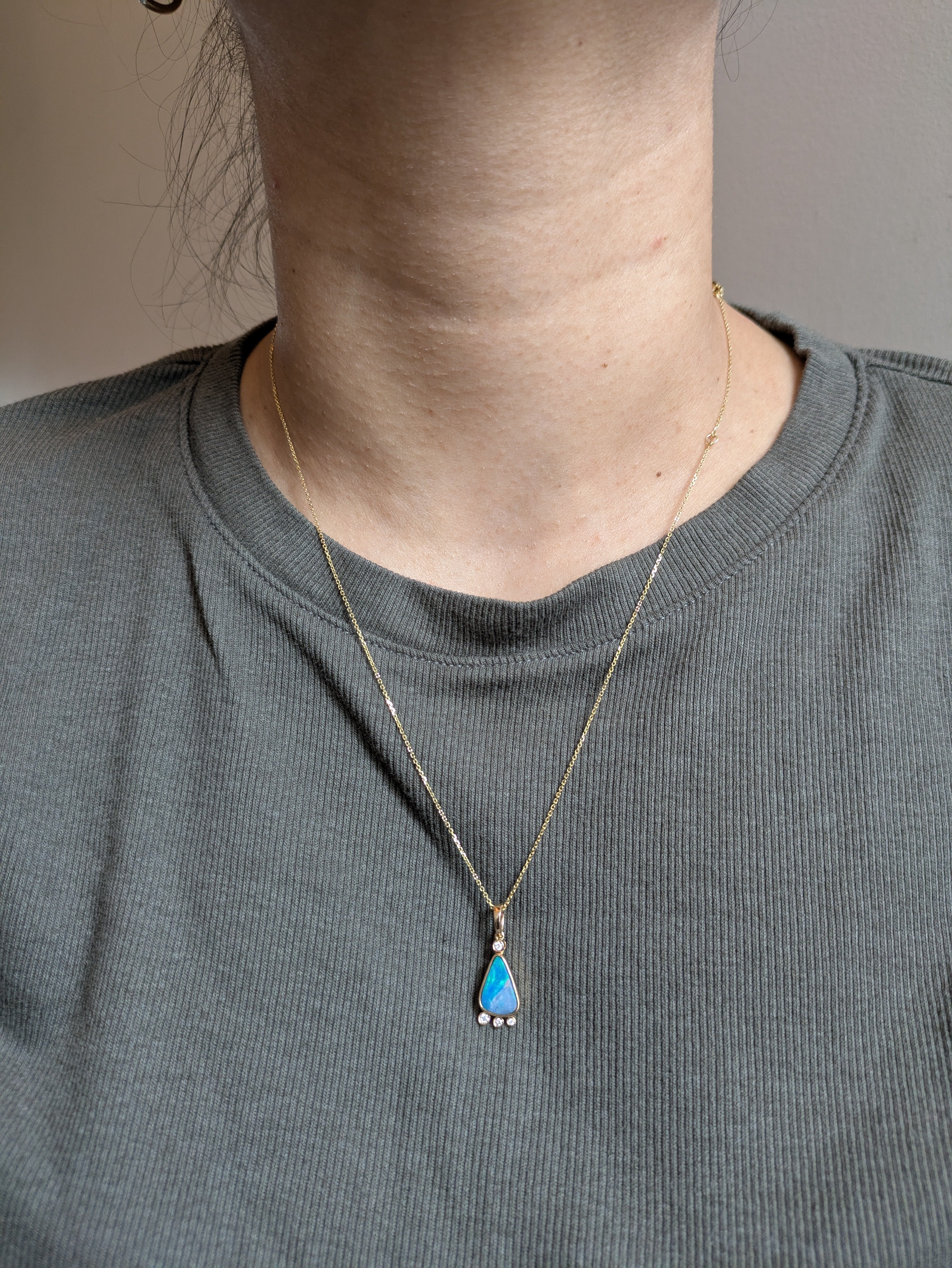 Revi 14K Yellow Gold 2.20cts Boulder Opal  Diamond Pendant