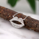 Sparkling Diamond Lip Necklace: Solid 14k White Gold Pendant With Attached Chain