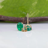 Zambian Emerald Solitaire Stud Earrings – Oval 7x5mm – Solid 14K Gold (Yellow, White or Rose)