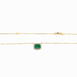 Ermine Solid 14k Gold Zambian Emerald Pendant with Natural Diamonds Halo, 8x6mm