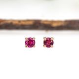 3mm Round - 14K Solid Gold Madagascar Pink Tourmaline Solitaire Studs