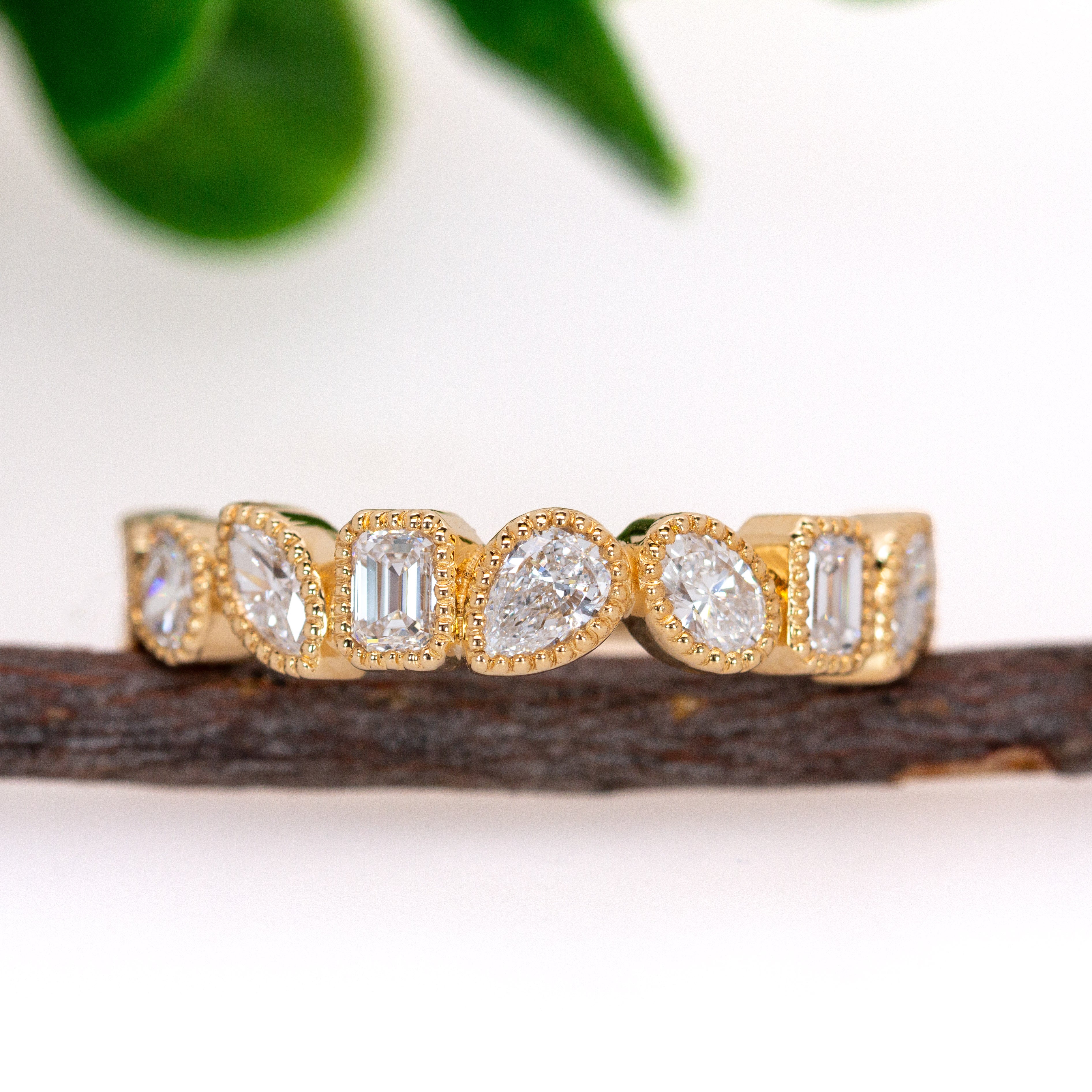 Milgrain Details Lab Diamonds Ring w 14K Yellow Gold | Mix 0.2mm