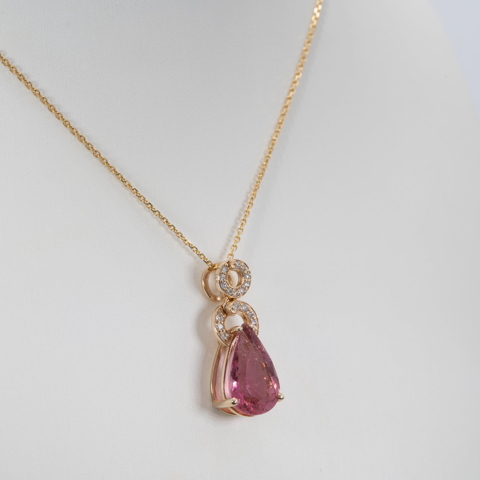 14K yellow gold pink tourmaline pendant