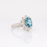 Oriana Estate Blue Zircon Ring with Natural Diamonds Accents: Platinum, 10x7mm