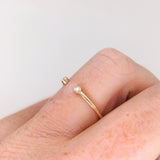 Open Band Ring with Bezel Diamond Accents in Solid 14K Yellow Gold | Stackable Band Ring