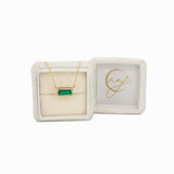 Yelina Solid 14k Gold Colombian Emerald Necklace with Natural Diamonds Accents 11x4mm