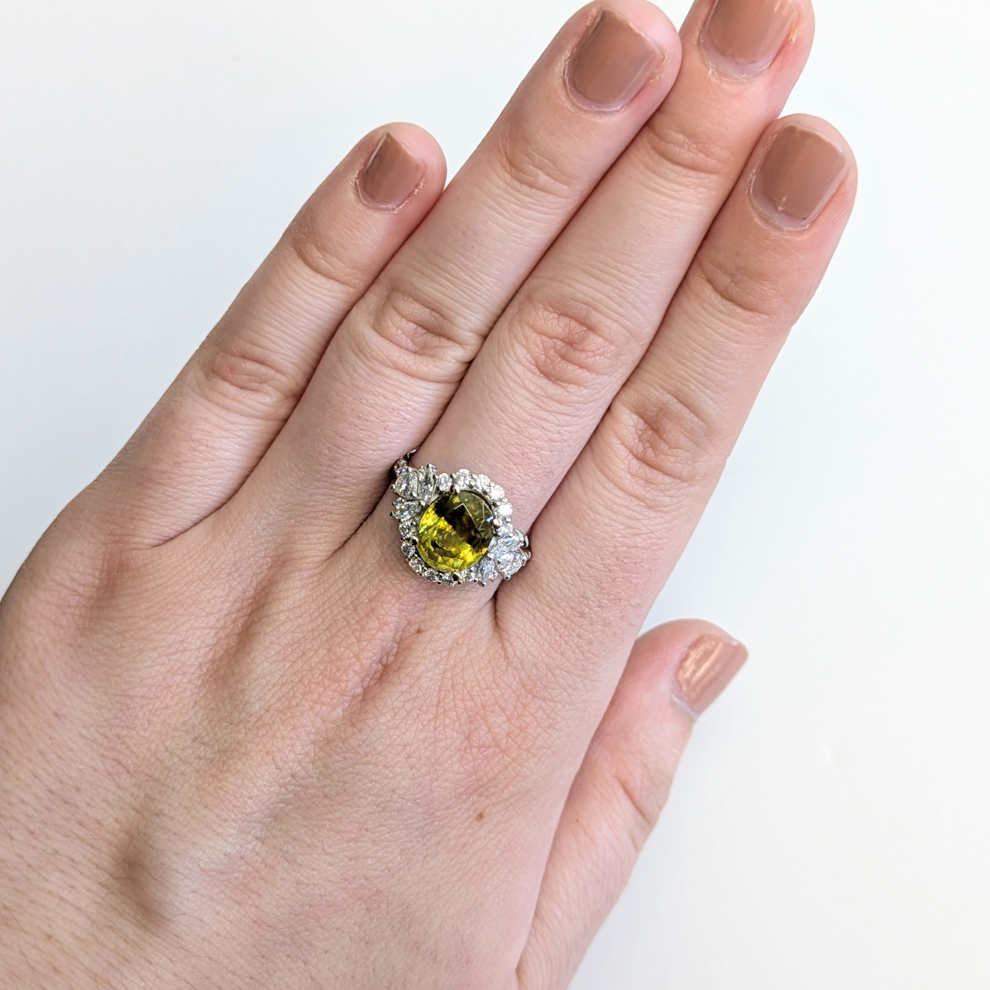 Rishi 14K White Gold 3.12cts Sphene Diamond Ring | Oval 10X8mm