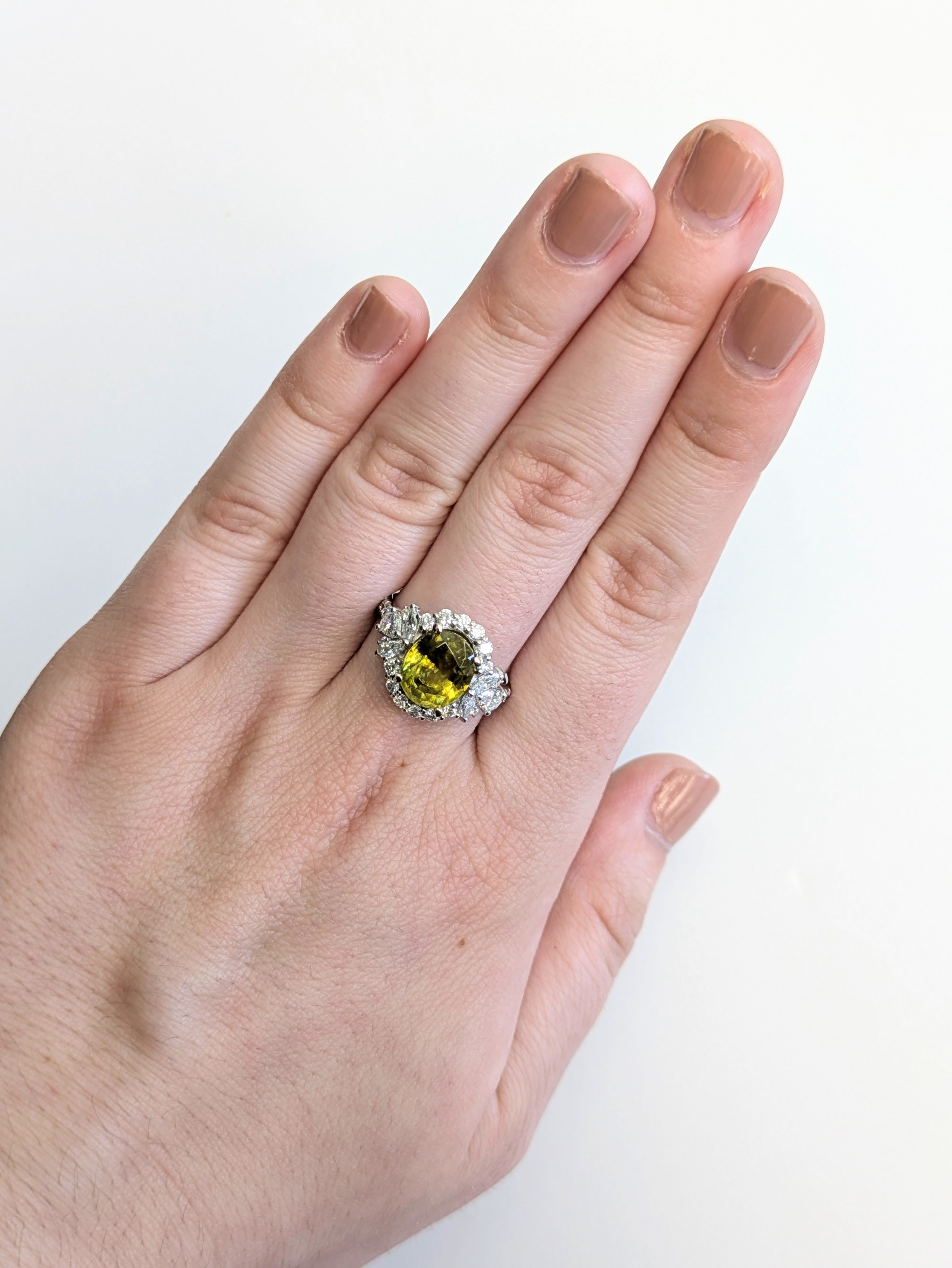 Rishi 14K White Gold 3.12cts Sphene Diamond Ring | Oval 10X8mm
