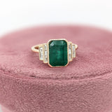 3ct Emerald Ring w Earth Mined Diamonds in Solid 14K Yellow Gold | EM 10x8mm