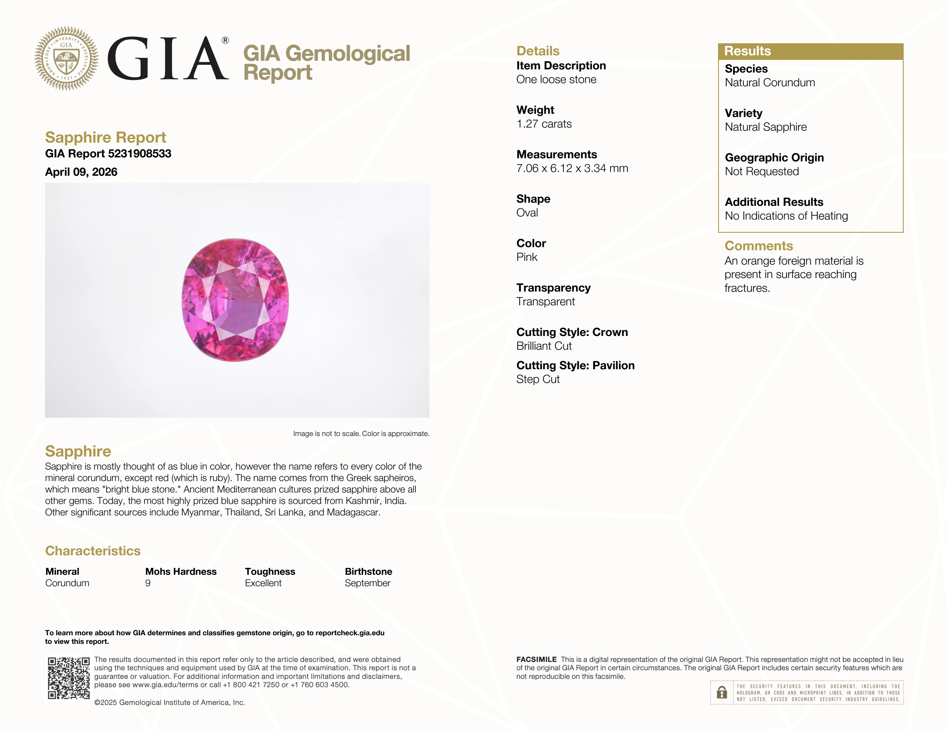14K yellow gold pink sapphire ring