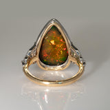 7.5Ct Black Opal Ring with Natural Diamond Accents: Solid 14K Gold, 19x12.5mm