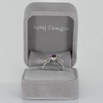 14K white gold pink sapphire oval ring with diamond halo