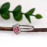 Lia 14K White Gold Padparadscha Sapphire Diamond Ring | PE 6x5mm