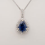 1.8Ct Blue Sapphire Pendant Necklace with Natural Diamond Halo, Solid 14K Gold Fine Jewelry 8x5mm: Gemstone Pendant for Women, Everyday Wear