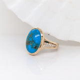 6.3ct Sonoran Turquoise Ring w Earth Mined Diamonds in Solid 14K Gold Oval 16x12