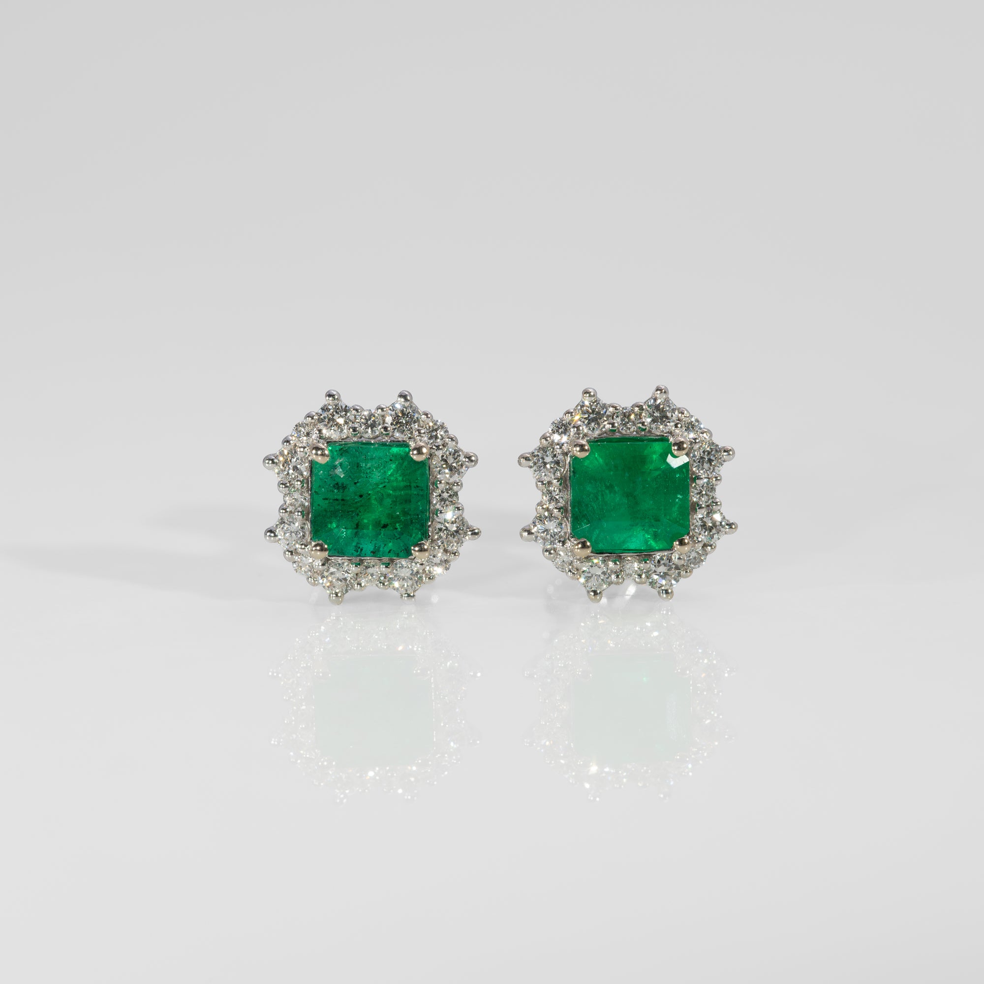 14K white gold colombian emerald earrings