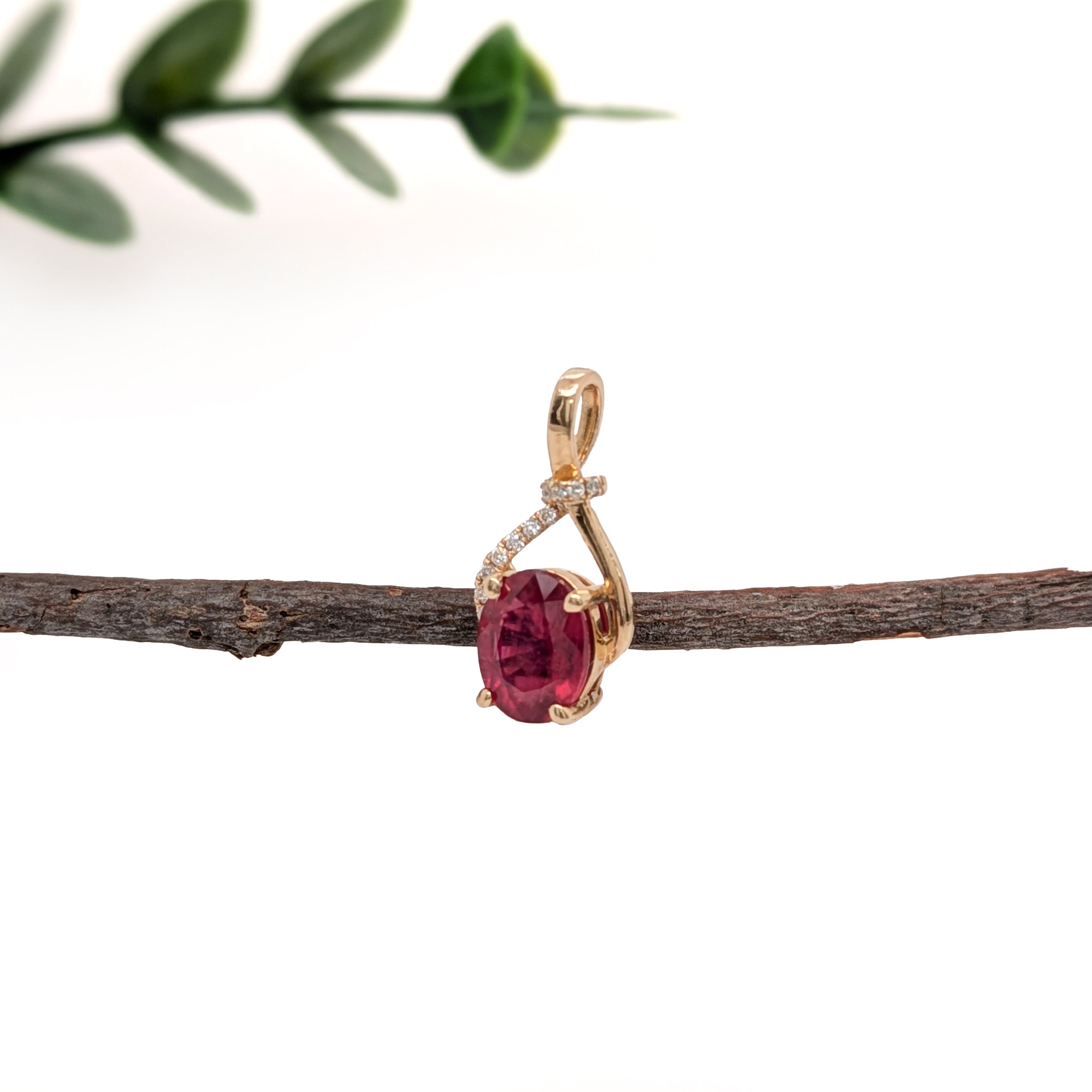 Rhyah 14K Yellow Gold 1.95cts Ruby Diamond Pendant | Oval 9x7