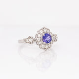Junia Solid 14k White Gold Tanzanite Ring with Natural Diamond Accents | 5mm