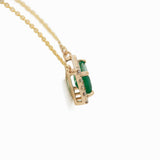 Yelina Solid 14k Gold Colombian Emerald Necklace with Natural Diamonds Accents 11x4mm