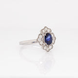 Sorrel Solid 14k White Gold Ceylon Sapphire Ring with Natural Diamonds Accents | 7x5mm
