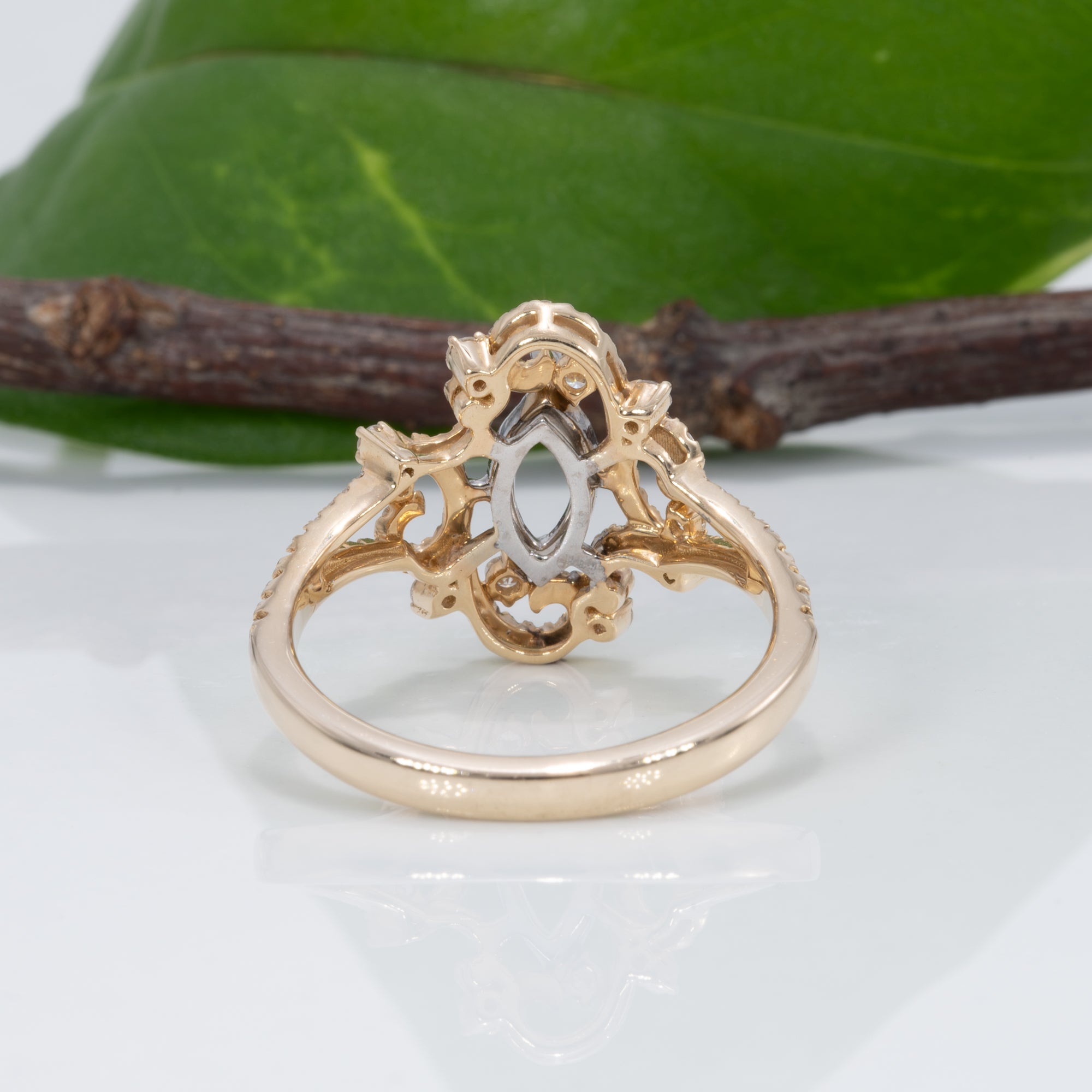 14K white & yellow gold diamond semi-mount ring