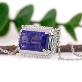 Dhyani Solid 14k White Gold Tanzanite Pendant with Natural Diamonds Accents, Emerald cut 13x9mm