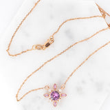 Prisha Solid 14k Gold Pink Sapphire Pendant, Diamond and Sapphire Accents with Chain