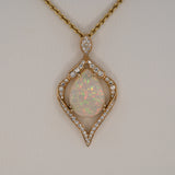 Ethiopian Opal with Earth Mined Diamond Accents in Solid 14K Gold - Pear Cut 18x13mm Fine Jewelry