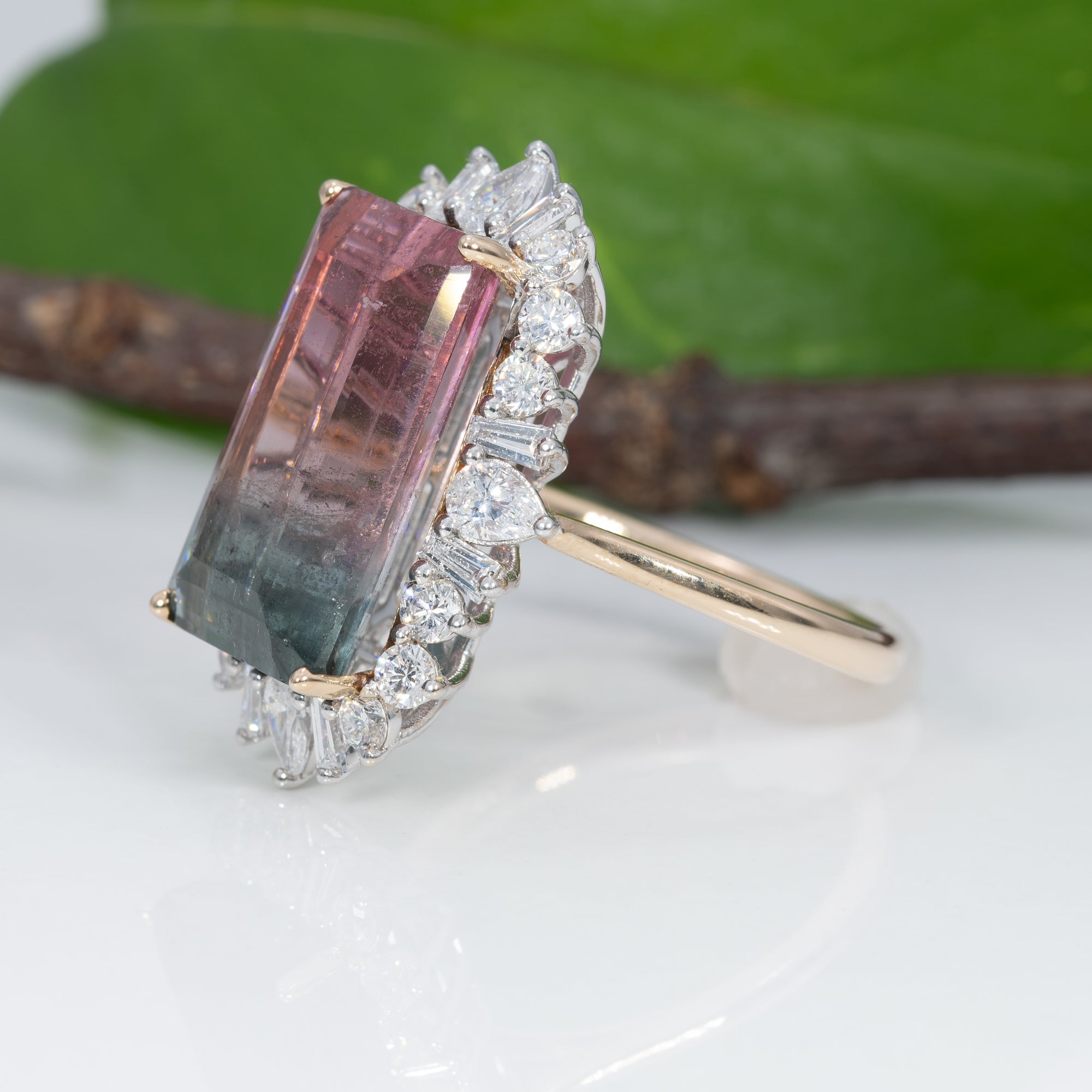 14K white & yellow gold bi-color tourmaline ring