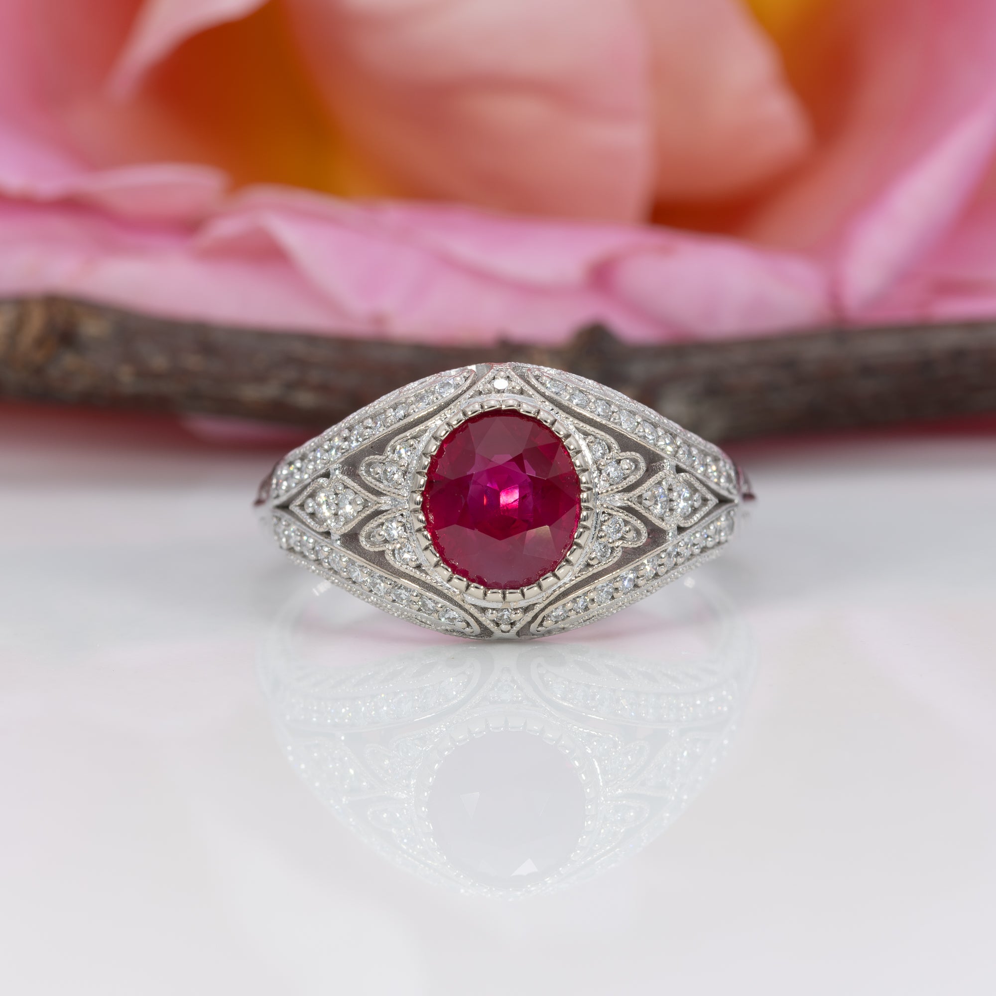 14K white gold burma ruby ring