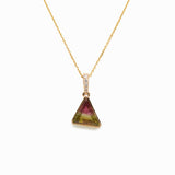 Alizeh Solid 14k Gold Watermelon Tourmaline Pendant with Natural Diamond Accents, 9.5x9mm