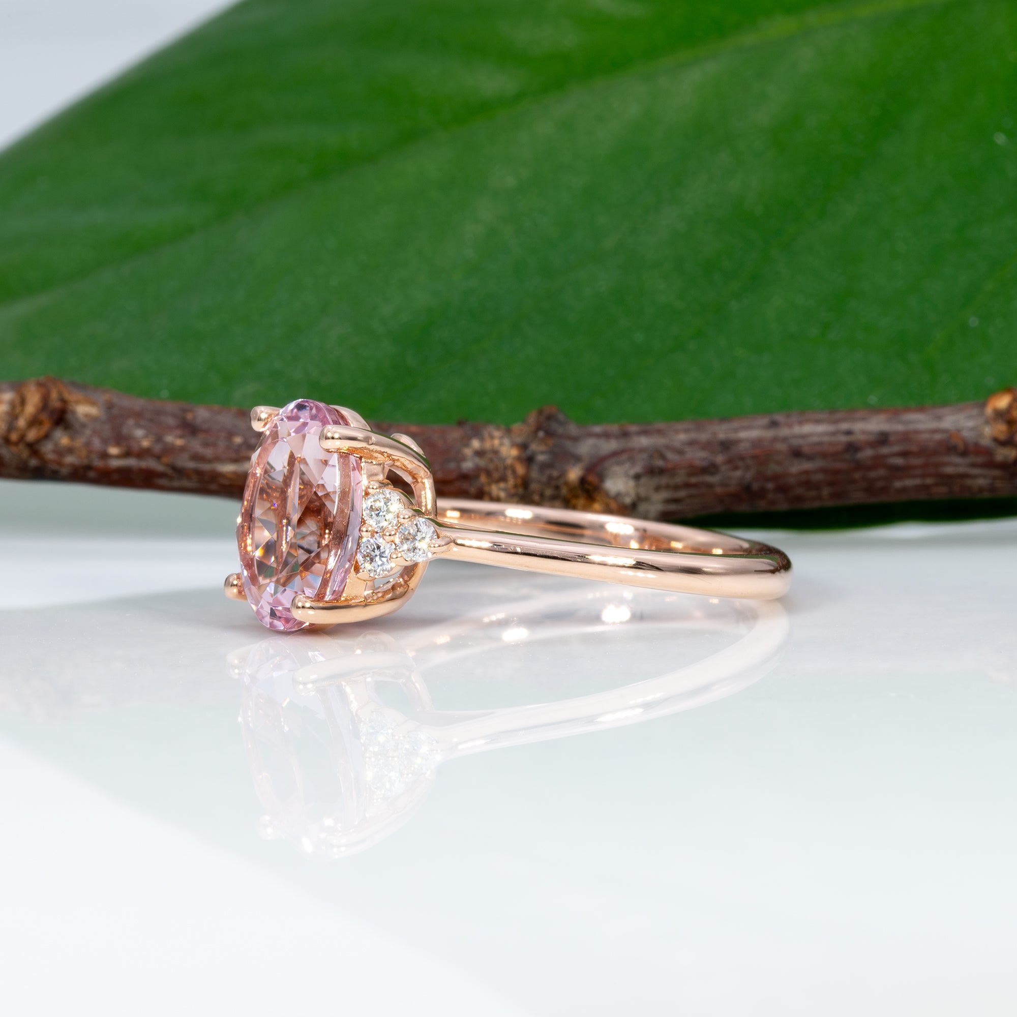 14K rose gold Cor de Rosa morganite ring with diamond accents