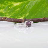 14K white gold purple spinel ring with diamond accents