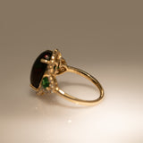 3.8Ct Ethiopian Black Opal Ring with Earth Mined Diamonds & Tsavorite Accents in Solid 14K Gold – Oval Black Opal Fine Jewelry Ring