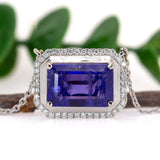 Dhyani Solid 14k White Gold Tanzanite Pendant with Natural Diamonds Accents, Emerald cut 13x9mm