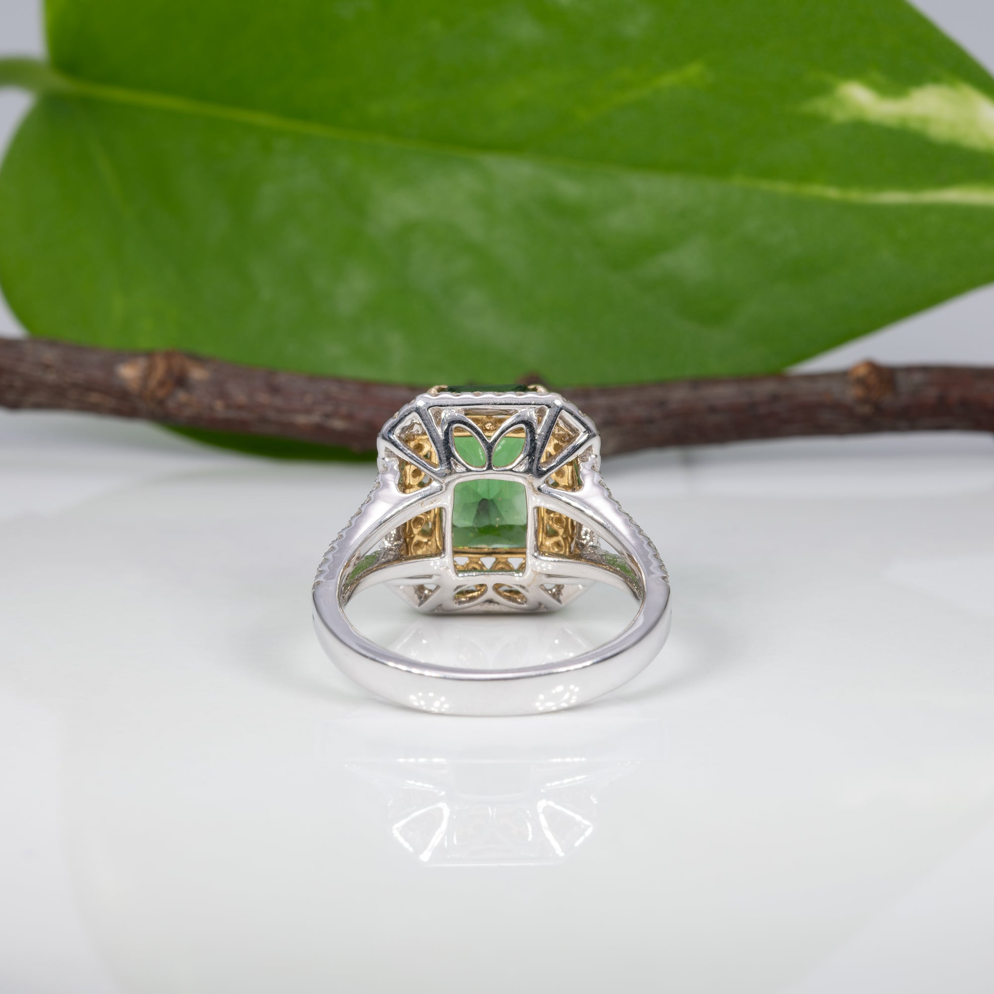 14K white & yellow gold chrome tourmaline ring