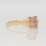 Watermelon Tourmaline Ring with Natural Diamond Accents in Solid 14K Gold – 7x4.5mm Elegant Gemstone Statement Ring for Engagement