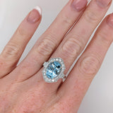 4.3ct Aquamarine Ring w Earth Mined Diamonds in Solid 14K White Gold | Oval 12x9mm